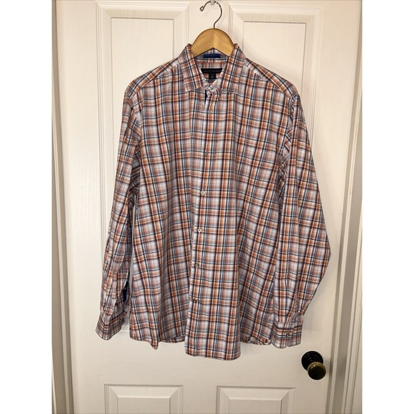 Banana Republic Other - Banana Republic men's XL Shirt orange gray white plaid long sleeve